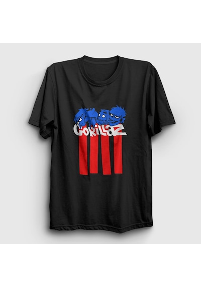Presmono Unisex Blocks Gorillaz T-shirt Siyah