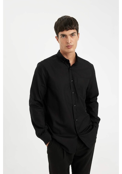 DeFacto Regular Fit Polo Yaka Oxford Basic Düz Uzun Kollu Gömlek A8028AX23AUBK81
