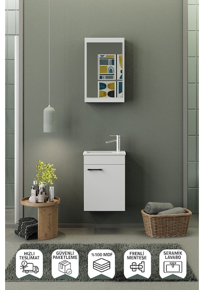 Biani Fix Loft Mini 42 Cm Banyo Dolabı,Seramik Lavabolu, Aynalı,Lavabo Dahil,Mdf,Mat Beyaz Biani Fix Loft Mini 42 Cm Banyo Dolabı,Seramik Lavabolu, Aynalı,Lavabo Dahil,Mdf,Mat Beyaz