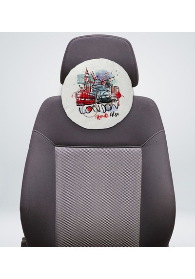 Bk Gift Kişiye Özel İsimli London Tasarımlı Yuvarlak Araç Koltuk Yastığı-1
