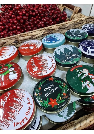 Yılbaşı Christmas Desenli Karışık Teneke Kutu 5 Adet