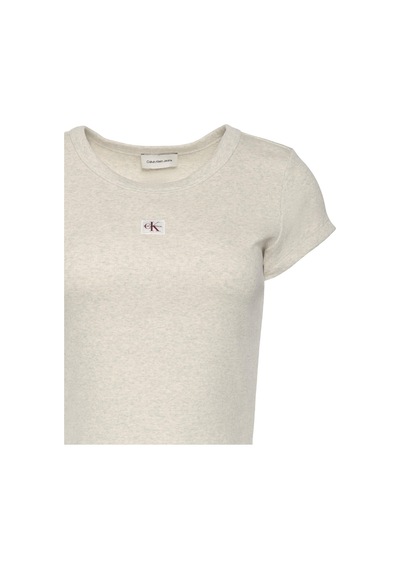 Calvin Klein A- Woven Label 2x2 Rıb Baby Tee Gri Kadın T-shirt