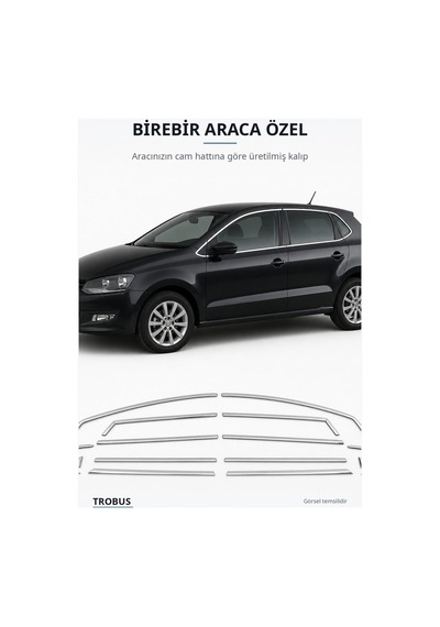 Volkswagen Polo 5 2009-2017 Uyumlu Krom Cam Çerçevesi 12 Parça Paslanmaz Çelik