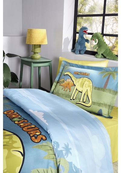 Özdilek Dino Zoo Tek Kişilik Lastikli Fitted Çarşaf Nevresim Takımı Petrol