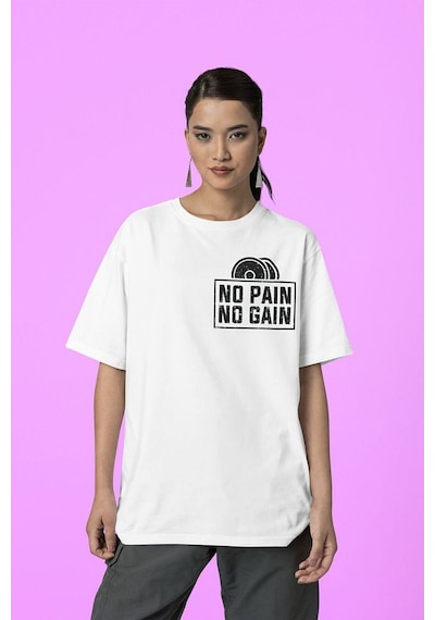 No Pain No Gain Baskılı Unisex Oversize Losing Is Not An Option Y Beyaz