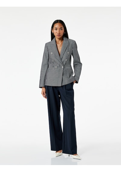 Koton Slim Fit Cepli Uzun Kollu Kruvaze Blazer Ceket Lacivert Çizgili 6wak50063uw Lacivert Çizgili