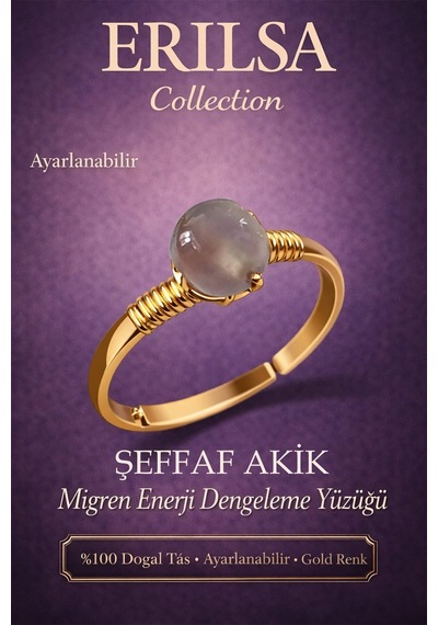Sertifikalı Migren Ve Baş sı  Yüzüğü Şeffaf Akik Ayar Çok Renkli