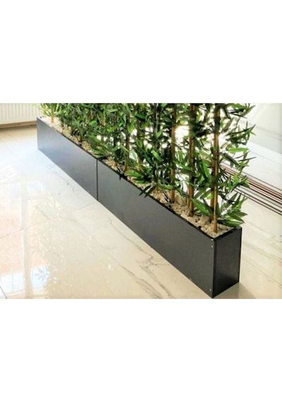 Yapay Bambu Ağacı 2 Metre Boyunda Bambu Ağaçlar Antrasit Gri Saksıda Çiçek Yeşil Karışık