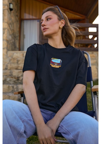 Velvoria Unisex Oversize Siyah Dude T-shirt