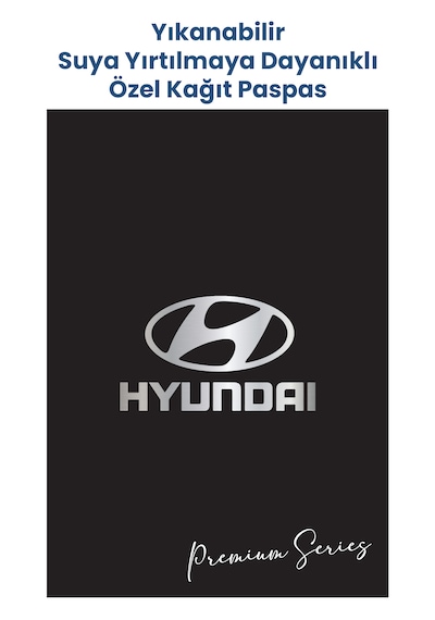 Yıkanabilir Hyundai Oto Paspas Kağıdı Siyah Gümüş Baskı 50 Adet