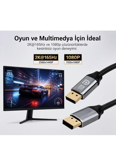 3 Metre Displayport 1.2 Premium 4k Uhd Kablo - 21.6gbps Hız, 4k 60hz, 2k 165hz, 1080p, Ultra Hd, Displayport 1.2 Uyumlu, Derin Renk Desteği Zr836 3 Metre