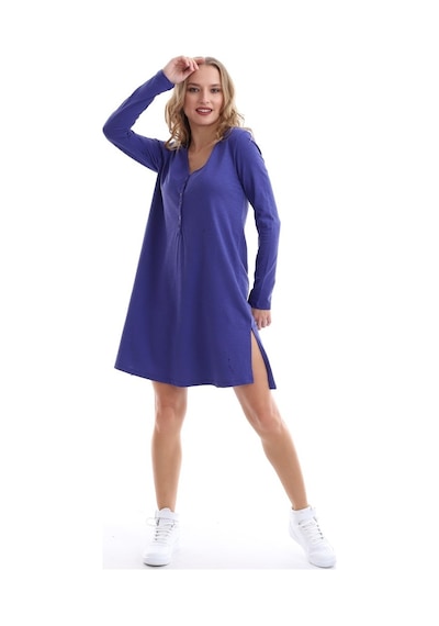 Self Clothing Kadın Tunik Elbise Düğmeli Yan Yırtmaçlı Mor