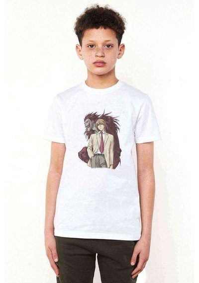 Tshirthane Death Note Moon Baskılı Unisex Çocuk Beyaz T-Shirt