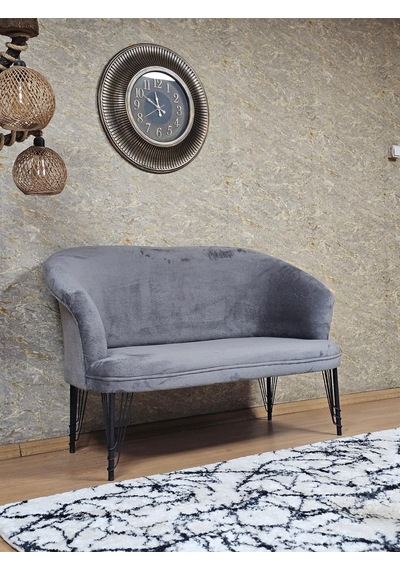 Zafir İkili Teddy Siyah Boyalı Telli Ayak Çay Seti Koltuk İkili Berjer , Balkon, Salon, Ofis Gri
