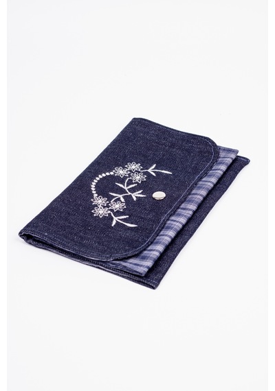 Fabric Craft Bag Kadın Kumaş Cüzdan Nakışlı Lacivert