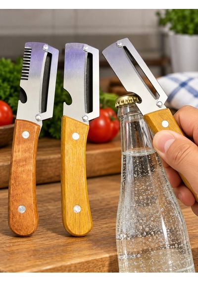 2'li Ağaç Saplı Çelik Soyacak Ve Kavanoz Şişe Açacak Seti Sebze Soyma Ve Jülyen Tel Tel Ayırma Aparatı Diğer