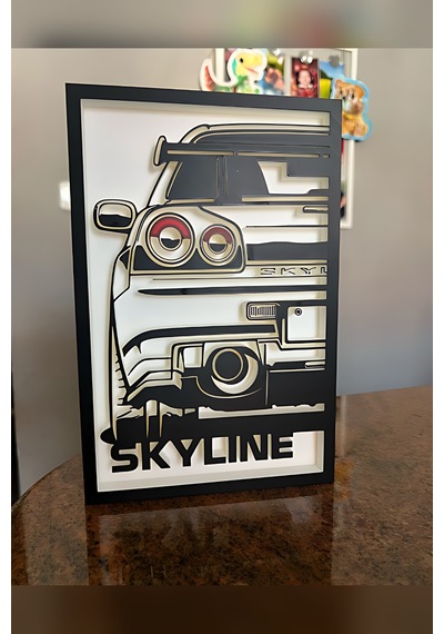Zeroxo Skyline R34 Spor Araba 3d Çerçeveli Duvar Panosu 25x16 Cm