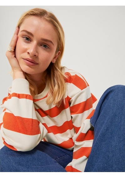 Jack & Jones Jjxx Rahat Kesim Çizgili Kırmızı - Ekru Kadın Sweat 12243288 001