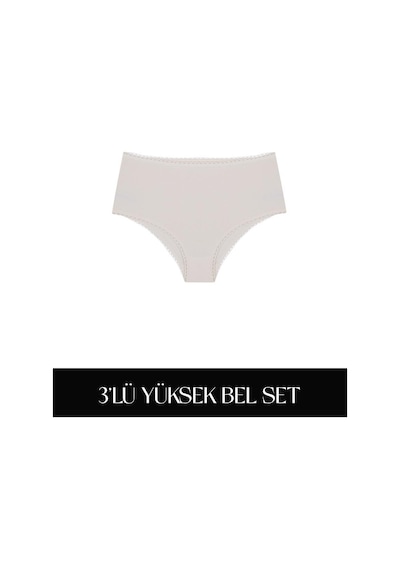 Cotvie Ekru Pamuklu Yüksek Bel 3'lü Set Külot Ekru