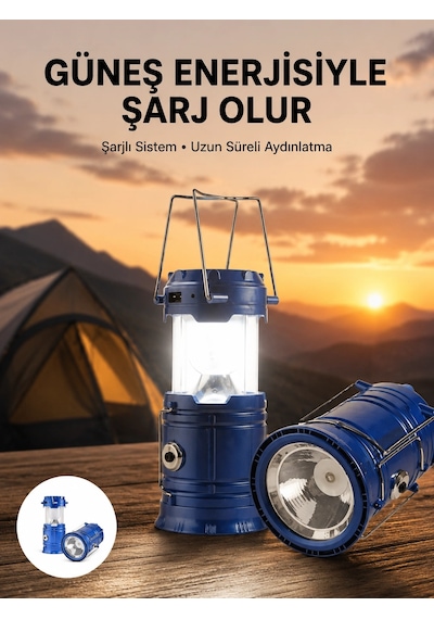 Kamp Feneri Şarj Edilebilir Güneş Enerjili Işıldak Usb Şarjlı - 499 Altın