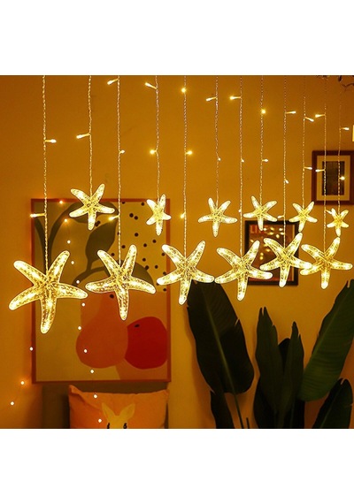 3 Metre Fişli Led Işık 10'lu Deniz Yıldızı Işık Zinciri Dekoratif Fişli Aydınlatma Ev Dekorasyonu Süsleme Salon Oda Merdiven Balkon İçin Yılbaşı Eğlence Doğum Günlerine Özel Aydınlatma