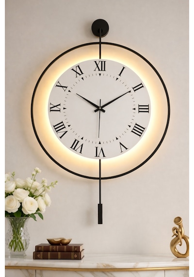 Siyah - Royal Kadran Exclusive - 3 Pil Ile Gelir Led Kristal - Modern Metal Duvar Saati
