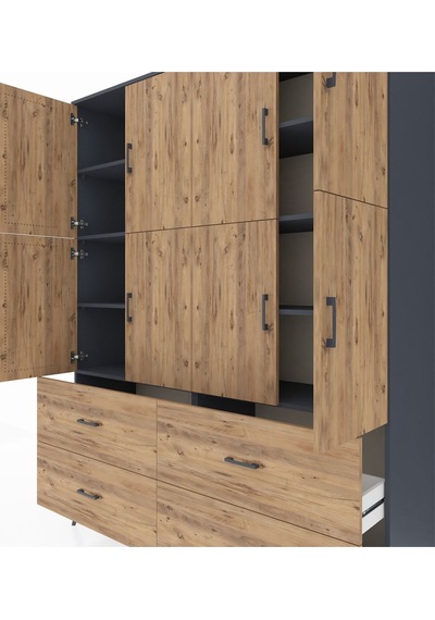 Hyperion Gardrop 8 Raflı 4 Çekmeceli 8 Kapaklı 176x44x221 Antrasit-çam Beyaz Hyperion Gardrop 8 Raflı 4 Çekmeceli 8 Kapaklı 176x44x221 Antrasit-çam Beyaz