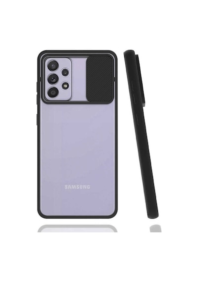 Kilifone - Samsung Uyumlu Galaxy A72 - Kılıf Slayt Sürgülü Arkası Buzlu Lensi Kapak - Siyah