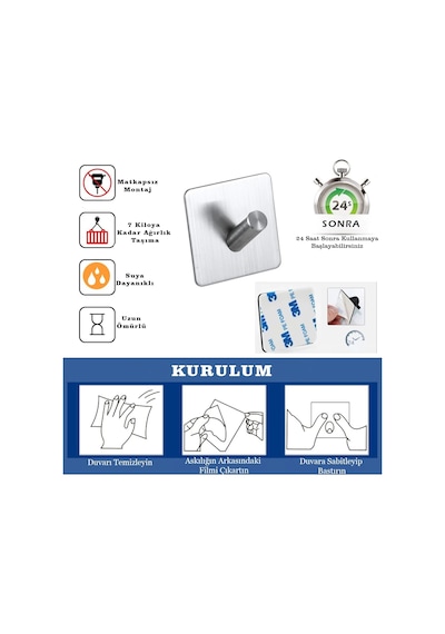 Ardini Kendinden Yapışkanlı Askılık Krom 02 Pakette 5 Adet Krom