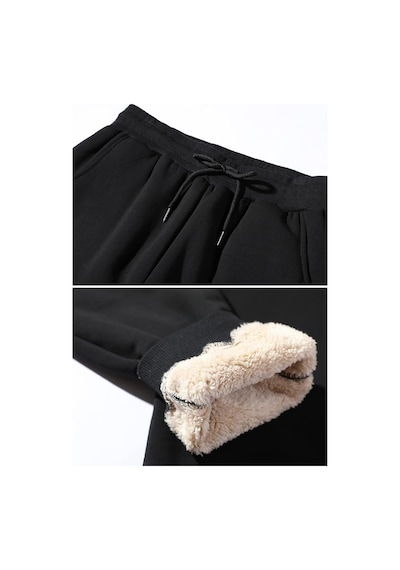 Ghassy Co. Erkek Ultra Termal Kışlık Sherpa Astarlı Aktif Koşu Normal Paça Jogger Eşofman Altı Siyah