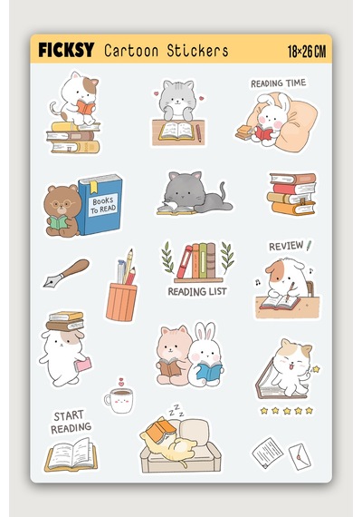 Kawaii Stili Sevimli Hayvanlar Kitap Tutkunu Temalı Sticker Seti - 31 Adet Etiket Çıkartma Diğer