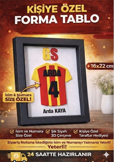Kişiye Özel Taraftar Forma Tablo İsimli Ve Numaralı 3d Baskı Çerçeveli Taraftar Hediyesi