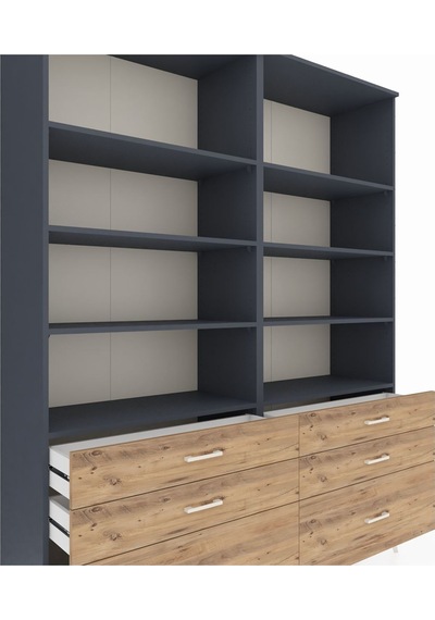 Hyperion Gardrop 8 Raflı 6 Çekmeceli 176x44x221 Antrasit-antrasit/çam Antrasit/çam Hyperion Gardrop 8 Raflı 6 Çekmeceli 176x44x221 Antrasit-antrasit/çam Antrasit/çam