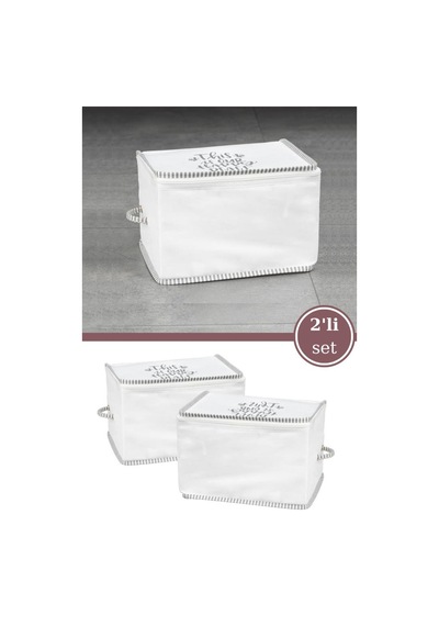 2 Li İpli Kazak Hurcu Set, Yatak Baza Kanepe Altı Kıyafet Çamaşır Eşarp Düzenleyici 30x20cm 2 Adet Beyaz