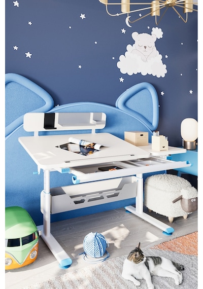 Vega Standart Yükseklik Ve Eğim Ayarlı, Çekmeceli Ergonomik Bilgisayar, Ofis Ve Çalışma Masası Mavi Gri Vega Standart Yükseklik Ve Eğim Ayarlı, Çekmeceli Ergonomik Bilgisayar, Ofis Ve Çalışma Masası Mavi Gri