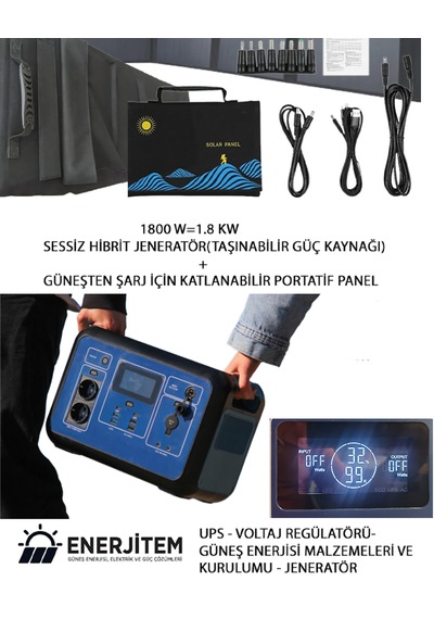 Enerjitem Güneşten Şarj + 1.8 Kw 1800 W Sessiz Hibrit Jeneratör