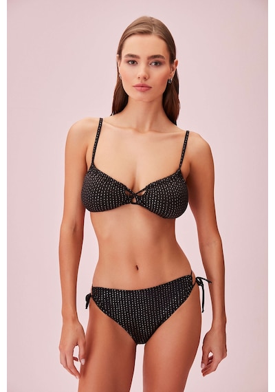 Suwen Line Lurex Yanı Bağcıklı Parlak Bikini Alt Sb254301312d1312 Çizgili Simli