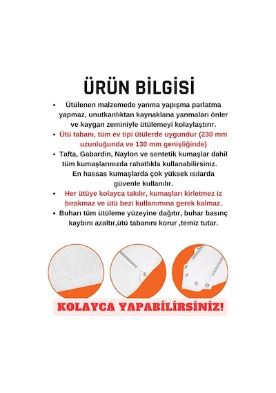 Teflon Ütü Altlığı Yanmaz, Yapışmaz, Parlatmaz Ütü Tabanı Universal Tak-Çıkar Tüm Ütülerle Uyumlu
