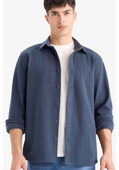 Defacto Regular Fit Polo Yaka Penye Uzun Kollu Gömlek E9023ax25wnnv86 Lacivert
