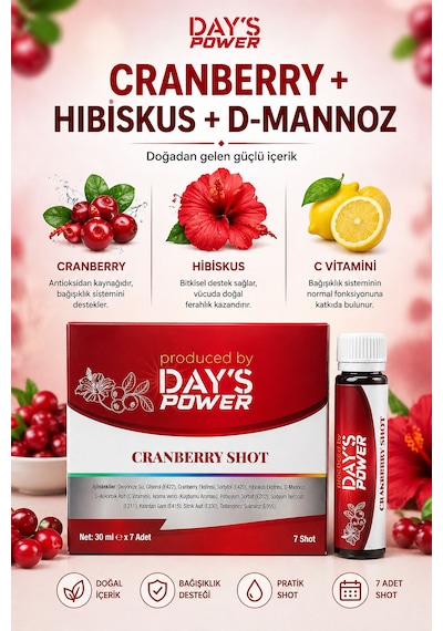 Day S Power Cranberry Shot 7 Adet - D-mannose & Hibiskus & Vitamin C Destekli