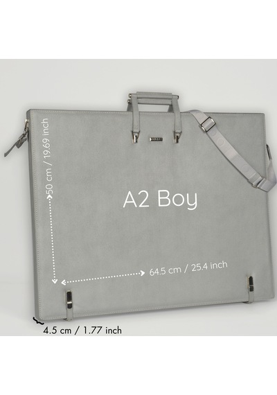 Fogho A2 Boy Gümüş Lüks Proje Çizim Çantası - Deri Sanat Çantası