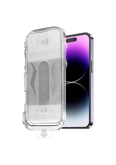 Apple Uyumlu   iPhone 16 Tam Kaplayan Siyah Çerçeveli Magic Ekran Koruyucu Cam Kolay Uygulama Aparatlı