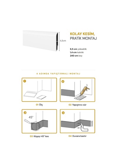 Vilo Sempla 707 Beyaz Pvc Süpürgelik 240cm Kolay Montaj - Suya Ve Çizilmeye Dayanıklı