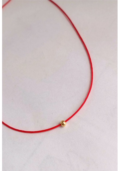 Dorika Boncuklu Kırmızı İp Kolye Choker Kırmızı