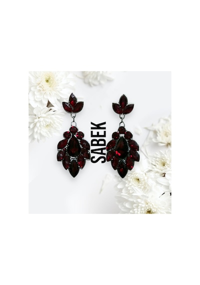 Miradia Kristal Taşlı Küpe - Düğün Kına Günlük Kullanım Bordo - 726451241 Bordo