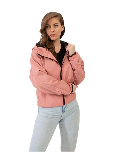 Spor Kadın Kapüşonlu Su Ve Rüzgar Geçirmez Oversize Yağmurluk - Rüzgarlık-132 Pudra