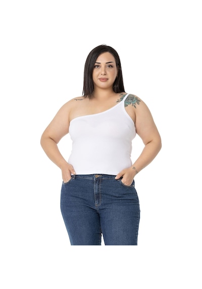 Disentis Büyük Beden Tek Omuz Dekolteli Viskon Beyaz Body-beyaz Beyaz