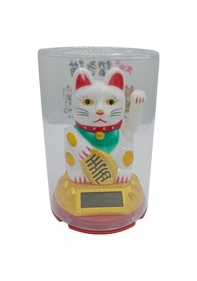 Maneki Neko El Sallayan Şans Kedisi Beyaz Solar Güneş Enerjili 6x10cm No6gb