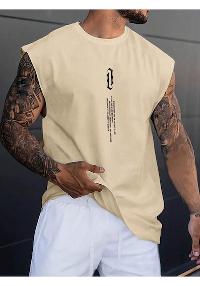 Altamira Erkek Dikey Baskılı Oversize Kolsuz T-shirt 001