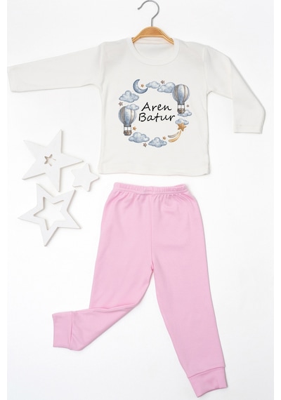 Pia Baby İsme Özel Erkek Çocuk Pijama Takımı %100 Pamuk Penye İsim Baskılı Kişiye Özel Çocuk Pijaması 10156p14pi Krem